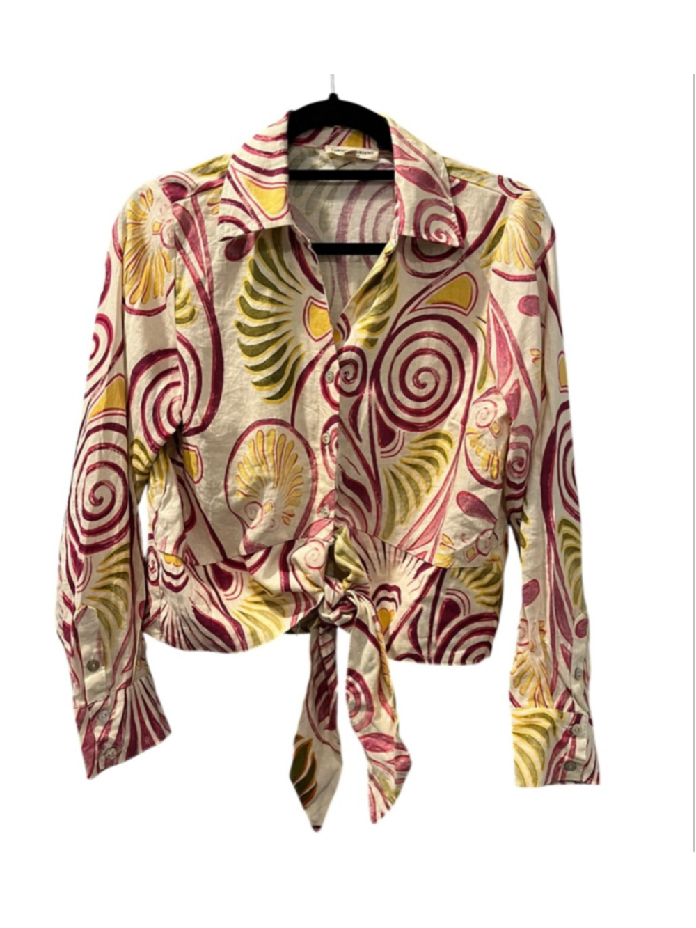 Christian Siriano NY Linen Blend Tie Front Top Retro Paisley Floral Size Medium